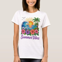 CAMISETA MIRADA DE JOYA COLORIDA OLAS Y FLORES DE VERANO