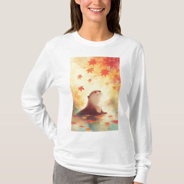 Camiseta Mirada de nutria bajo hojas que caen (Anverso)