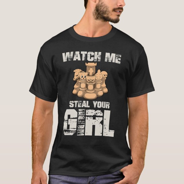 Camiseta Mírame Robar tu Chica tablero a cuadros de ajedrez (Anverso)