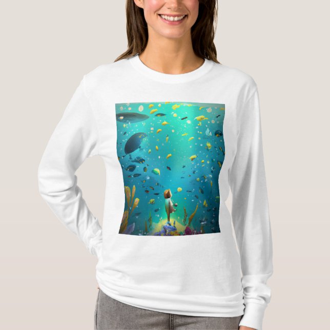 Camiseta Mirando el fondo del mar - Diseño de peces marinos (Anverso)