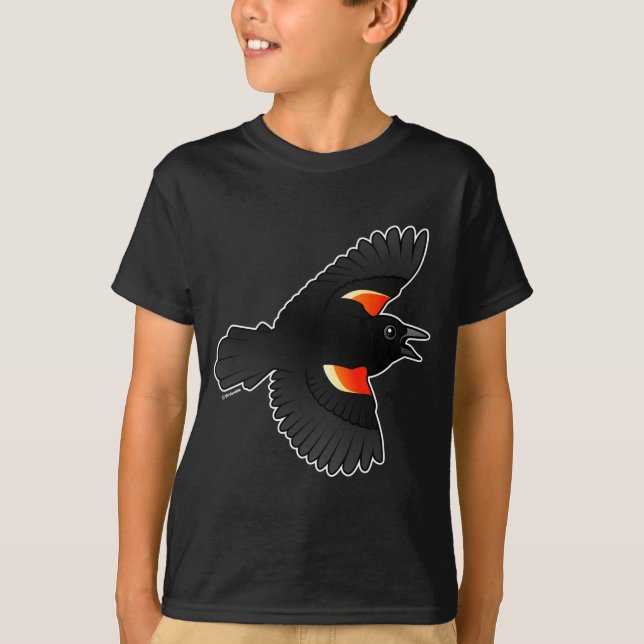 Camiseta Mirlo de alas rojas que vuela (Anverso)
