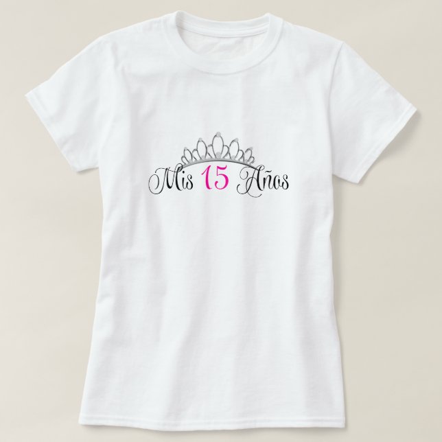 Camiseta Mis 15 Anos Quinceanera Plata Tiara Rosa (Diseño del anverso)