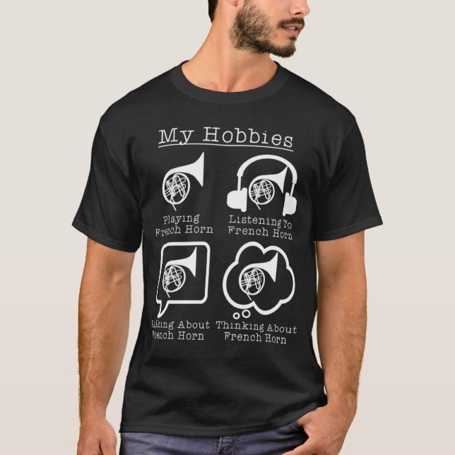 Camiseta Mis aficiones tocando corno francés  intérprete de (Anverso)