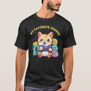 Camiseta Mis cosas favoritas: videojuegos, gatos, macarons 