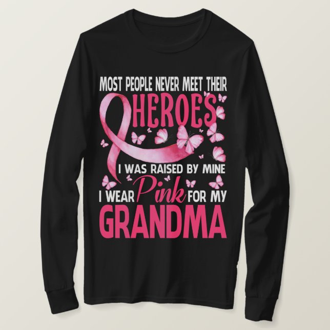Camiseta Mis Héroes Llevo Pink Para El Cáncer De Mama De Mi (Anverso del diseño)