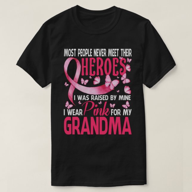 Camiseta Mis Héroes Llevo Pink Para El Cáncer De Mama De Mi (Diseño del anverso)