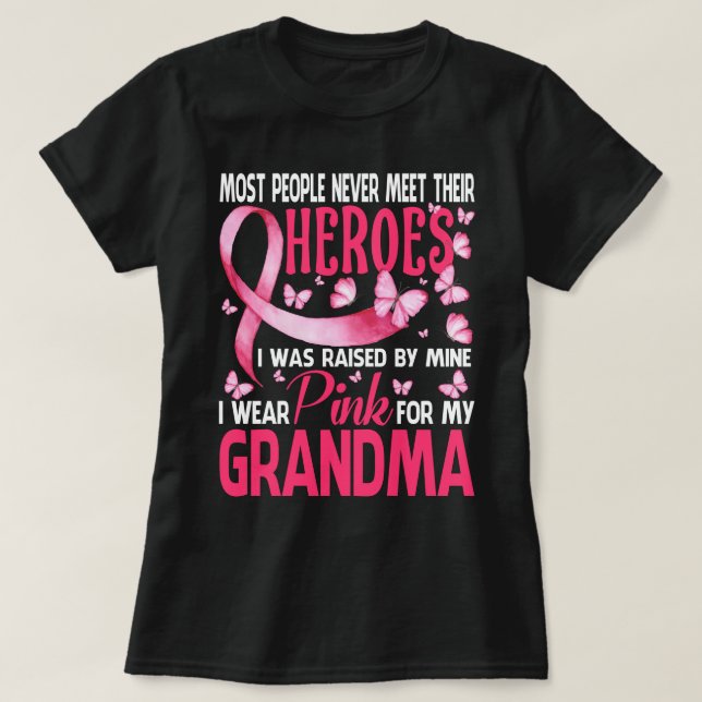 Camiseta Mis Héroes Llevo Pink Para El Cáncer De Mama De Mi (Diseño del anverso)