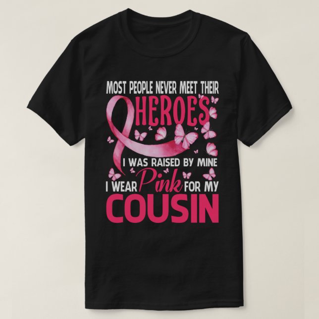 Camiseta Mis Héroes Llevo Pink Para Mi Cáncer De Mama. (Diseño del anverso)