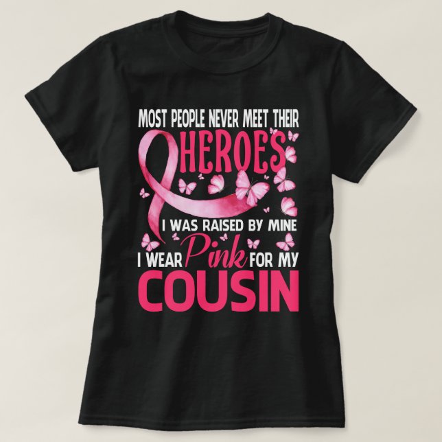 Camiseta Mis Héroes Llevo Pink Para Mi Cáncer De Mama. (Diseño del anverso)