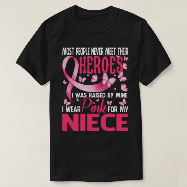 Camiseta Mis Héroes Llevo Pink Para Mi Cáncer De Mama A (Diseño del anverso)