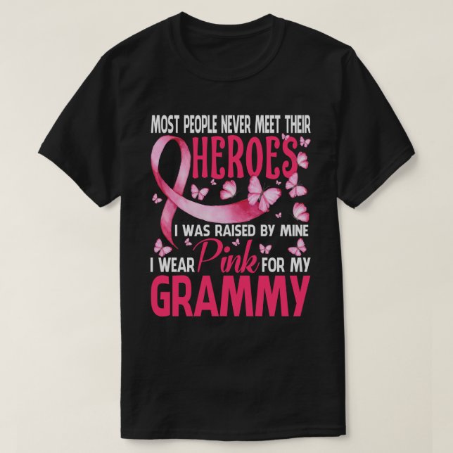 Camiseta Mis Héroes Llevo Pink Para Mi Cáncer De Mama GRAMM (Diseño del anverso)
