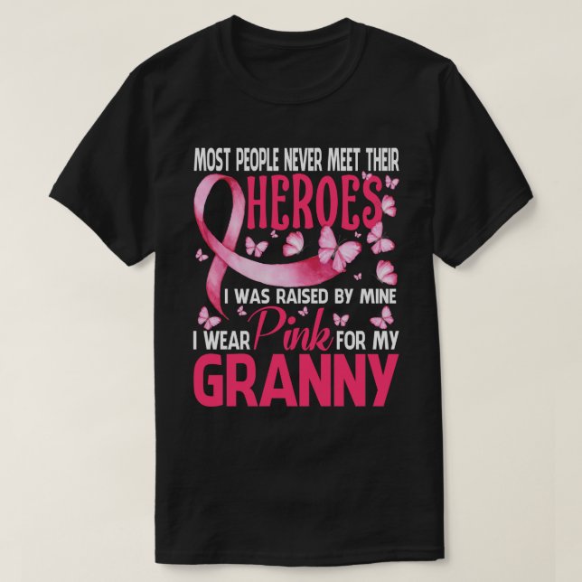 Camiseta Mis Héroes Llevo Pink Por Mi Cáncer De Mama GRANY (Diseño del anverso)