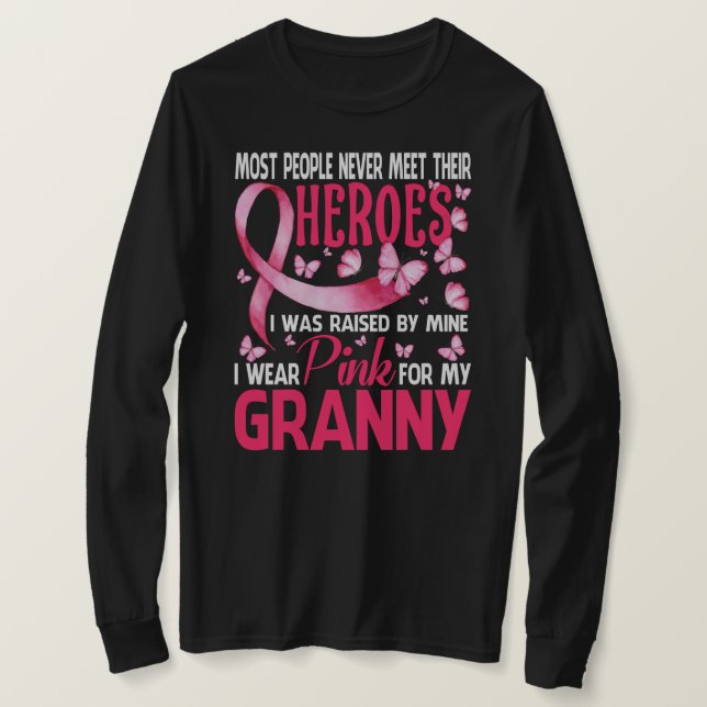 Camiseta Mis Héroes Llevo Pink Por Mi Cáncer De Mama GRANY (Anverso del diseño)