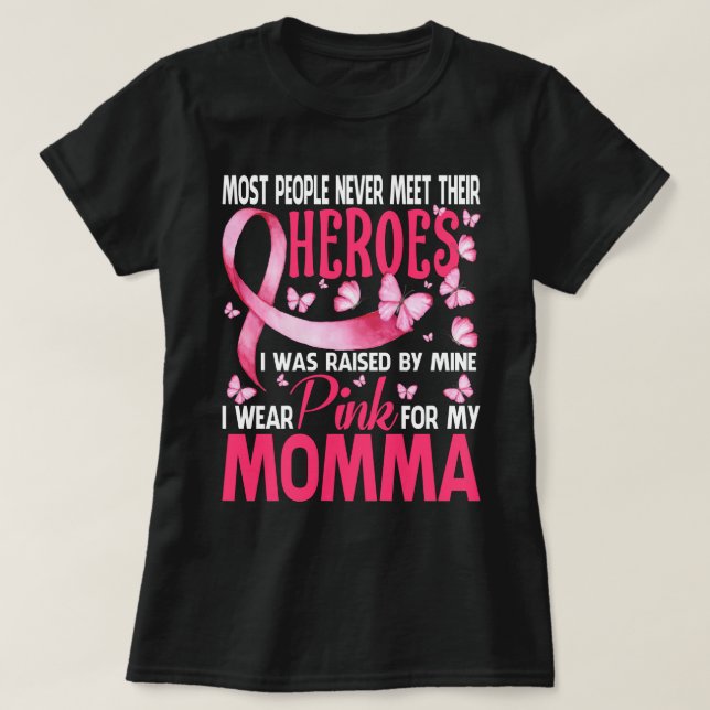Camiseta Mis Héroes, Yo Uso Rosa Para Mi Cáncer De Mama A (Diseño del anverso)