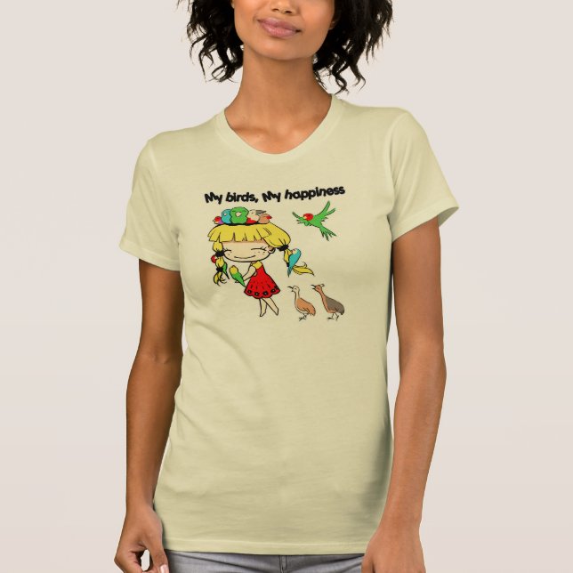 Camiseta Mis pájaros mi dibujo animado lindo de la (Anverso)