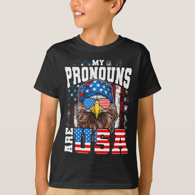 Camiseta Mis Pronounes Son Eeuu Patriotic Eagle Gracioso 4  (Anverso)