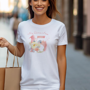 Camiseta Mis Quince Años Floral Bonito Cumpleaños 15