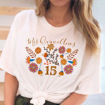 Camiseta Mis Quince Anos Mexicanos Floral Cumpleaños Occide<br><div class="desc">Camiseta mexicana floral de 15 años con flores de arte folclórico de fiesta en la paleta de color tierra del champán naranja rosa beige azul y amarillo. Diseño distintivo con tipografía occidental y escritura manuscrita elegante. La plantilla se configura para cambiar la ocasión y el número de cumpleaños, si lo...</div>