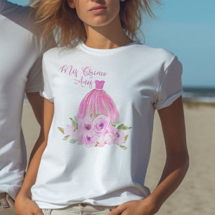 Camiseta Mis Quince Años Princesa Rosa Floral Cumpleaños 15