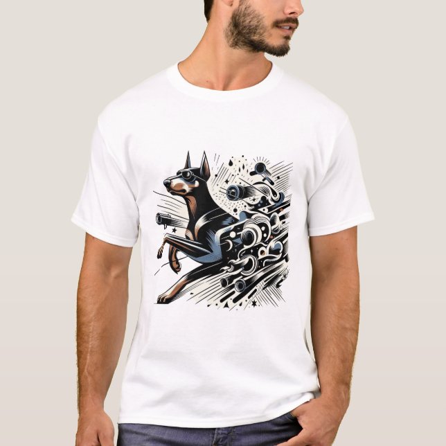 Camiseta Misión láser cubierta de Doberman (Anverso)