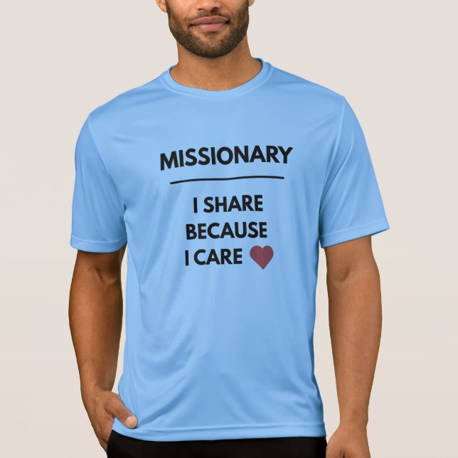 Camiseta Missionary Share Care™ LDS Men's, Colors, Styles, (Anverso)