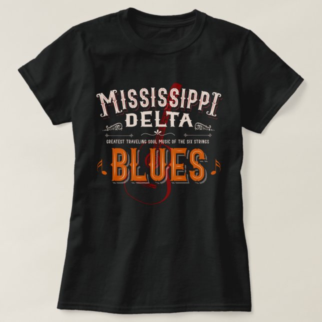 Camiseta Mississippi Delta blues guitarra musical (Diseño del anverso)