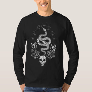 Camiseta Misteriosa Serpiente Con Calavera Y Fases De Luna 