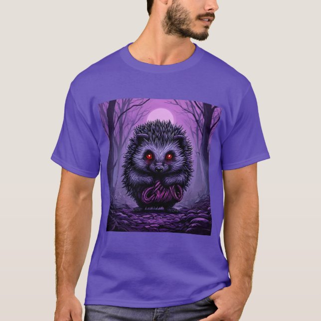 Camiseta Misterioso Erizo en un bosque fantasmagórico (Anverso)