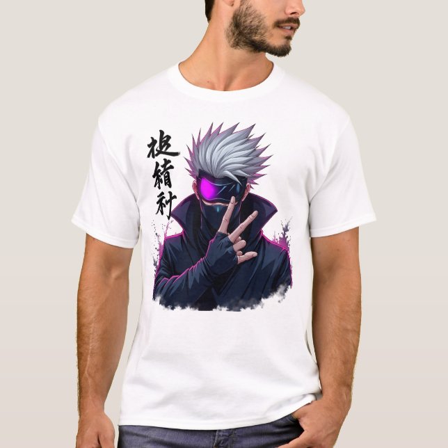 Camiseta Misterioso guerrero de anime de origen blanco con  (Anverso)