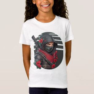 Camiseta Misterioso guerrero Ninja con espada y bufanda roj