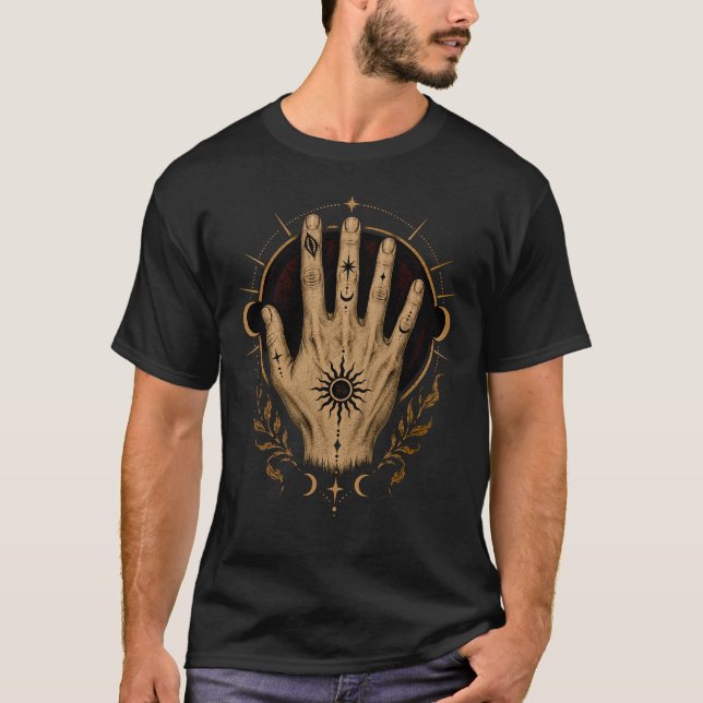 Camiseta Mística  Ojo Mano Celestial Gótico  (Anverso)