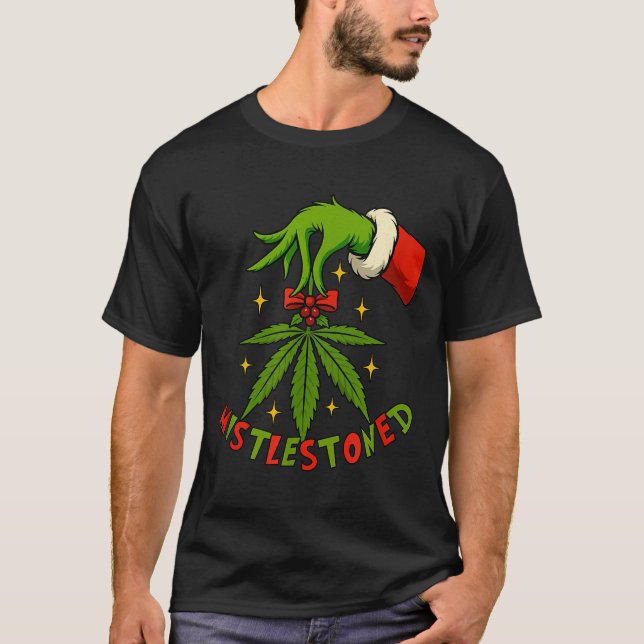Camiseta Mistlestoned Weed Leaf Funny Stoner Christmas  (Anverso)