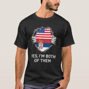 Camiseta Mitad Americano Mitad Serbio USA Serbia Bandera Ho