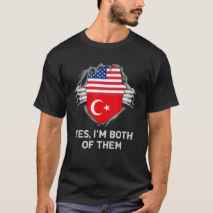 Camiseta Mitad Americano Mitad Turco USA Turquía Bandera Ho