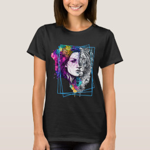Camiseta Mitad de león mitad mujer Synthwave Crystals Big C
