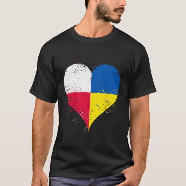 Camiseta Mitad polaco mitad ucraniano un corazón con Poloni (Anverso)