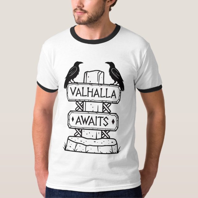 Camiseta Mitología nórdica "Valhalla Awaits" (Anverso)
