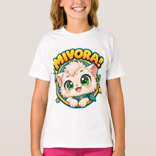 Camiseta Mivora Cute Anime Gato con Estrellas Brillantes