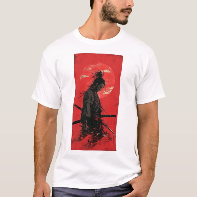 Camiseta Miyamoto Musashi Vagabond Manga Estilo Red Backgro (Anverso)