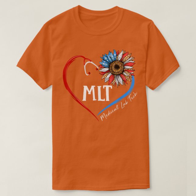 Camiseta MLT Medical Lab Tech USA Sunflower Stethoscope Hea (Diseño del anverso)