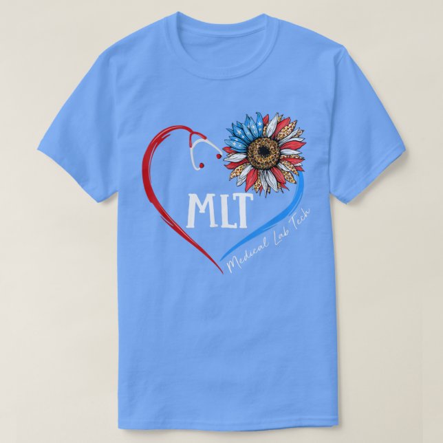 Camiseta MLT Medical Lab Tech USA Sunflower Stethoscope Hea (Diseño del anverso)