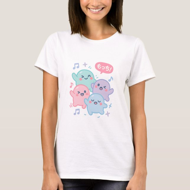 Camiseta Mochi Monster Dance – Doodle de comida japonesa ju (Anverso)