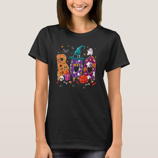 Camiseta Mochila de calabaza de búho fantasma de Halloween  (Anverso)