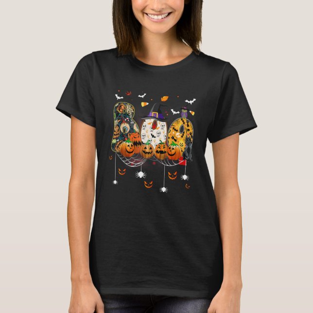 Camiseta Mochila de calabaza de búho fantasma de Halloween (Anverso)