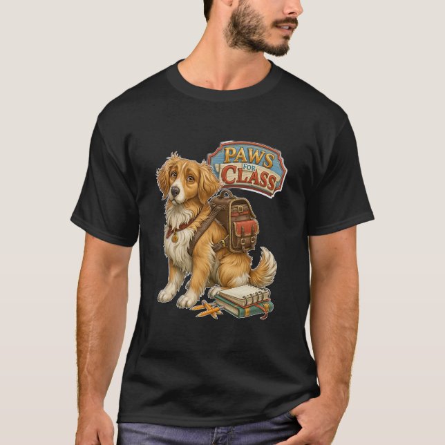 Camiseta Mochila Escolar Divertida 'Paws For Class' Perro D (Anverso)