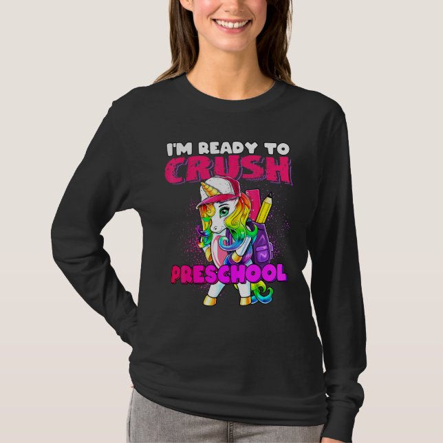 Camiseta Mochila Unicornio De Preescolar Aplastante De Vuel (Anverso)