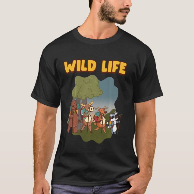 Camiseta Mochila Wildlife Shirt Deer Moose Raccoon Bear Hi (Anverso)