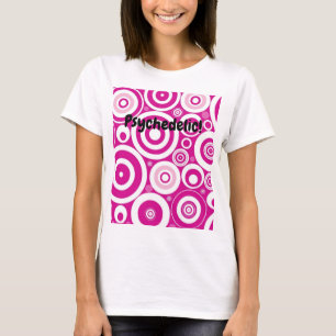 Camiseta Mod Círculos Retro Concéntricos Rosa y Blanco