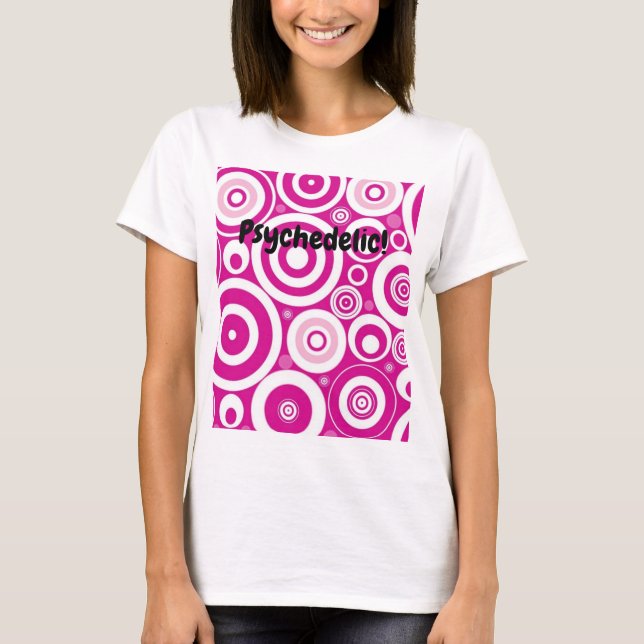 Camiseta Mod Círculos Retro Concéntricos Rosa y Blanco (Anverso)