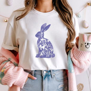 Camiseta Moda Blue Rabbit Silhouette Tee; Floral Bunny